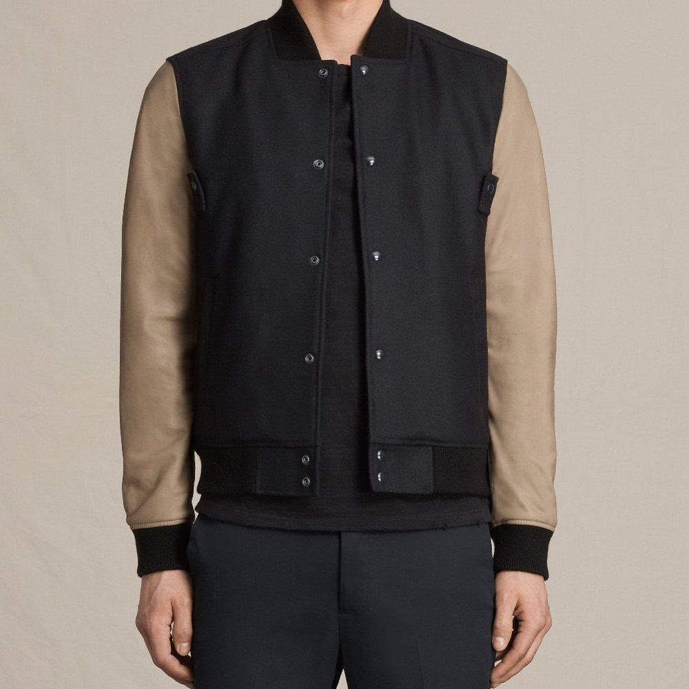 ALLSAINTS Murray Bomber Jacket w/ leather sleeves
